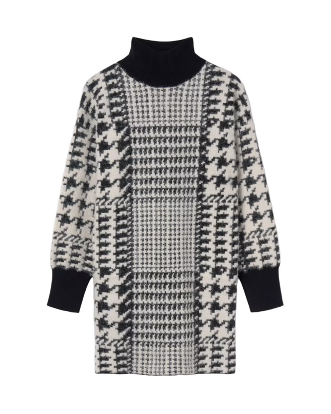 Kids Atelier-Mayoral-Girl Houndstooth Knit Dress