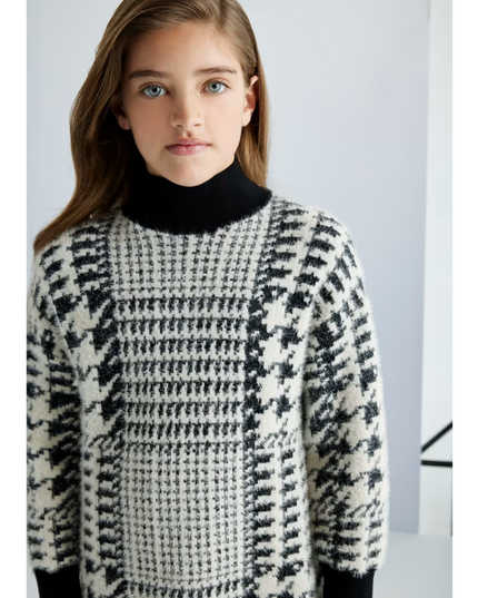 Kids Atelier-Mayoral-Girl Houndstooth Knit Dress
