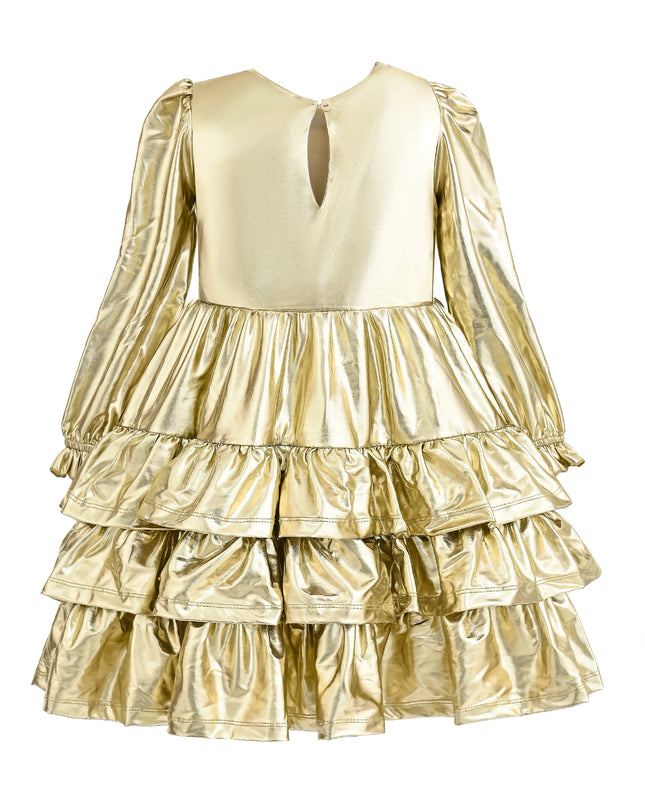 kids atelier mimi tutu Gold Metallic Ruffle Party Dress