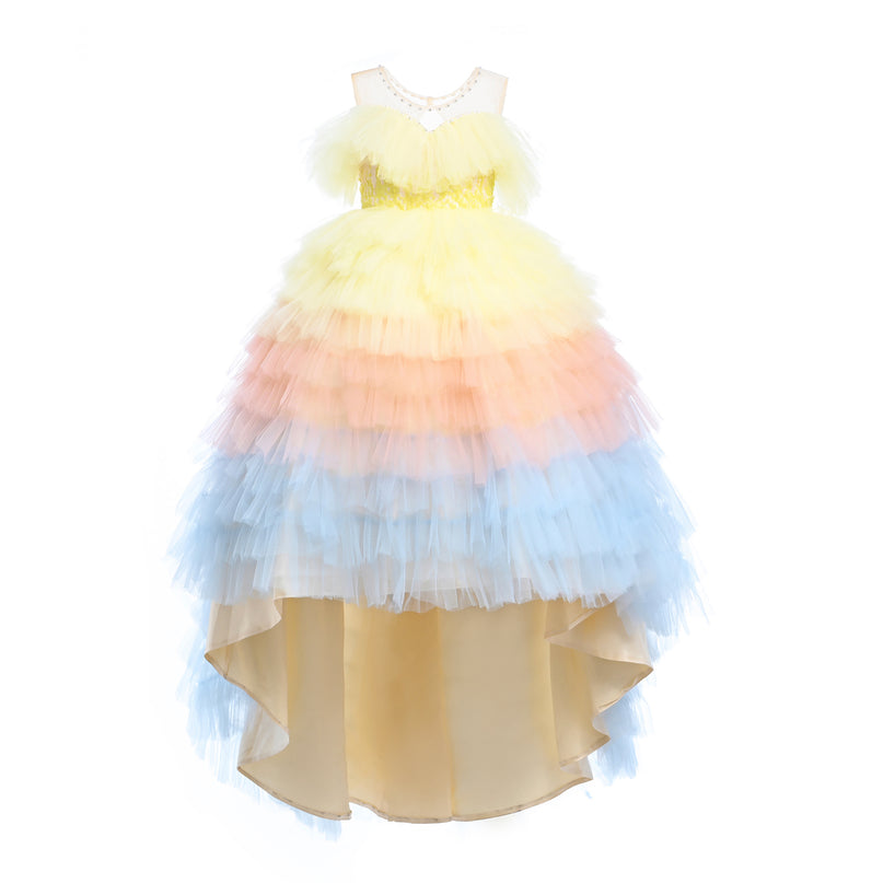 Yellow Tiered Pastel Ruffle Callecita Dress