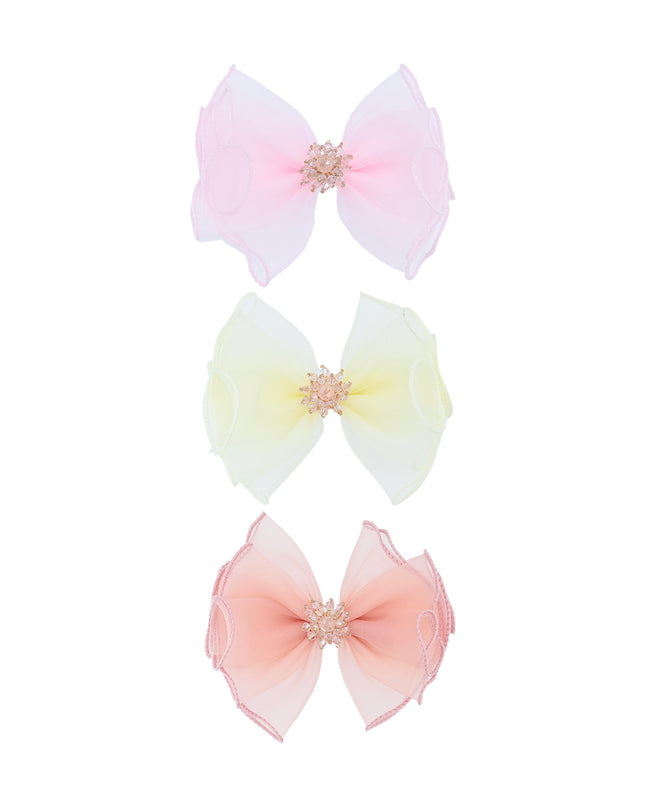 Multicolor Crystal Flower Bow Hairclip Set
