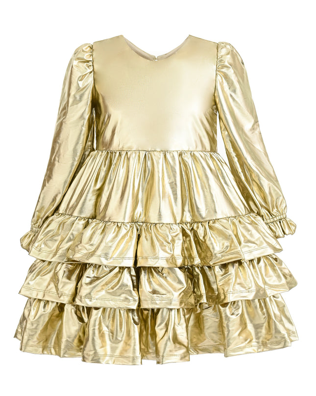 kids atelier mimi tutu Gold Metallic Ruffle Party Dress