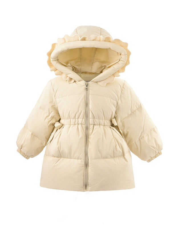 kids atelier mimitutu Beige Ruffle-Hood Coat with Matching Scarf