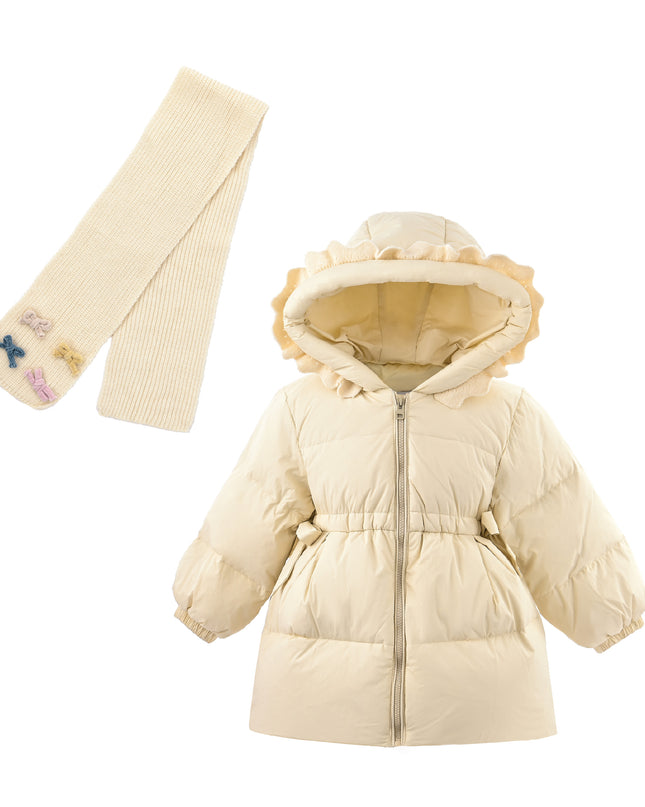 kids atelier mimitutu Beige Ruffle-Hood Coat with Matching Scarf