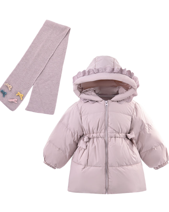 kids atelier mimitutu purple Ruffle-Hood Coat with Matching Scarf
