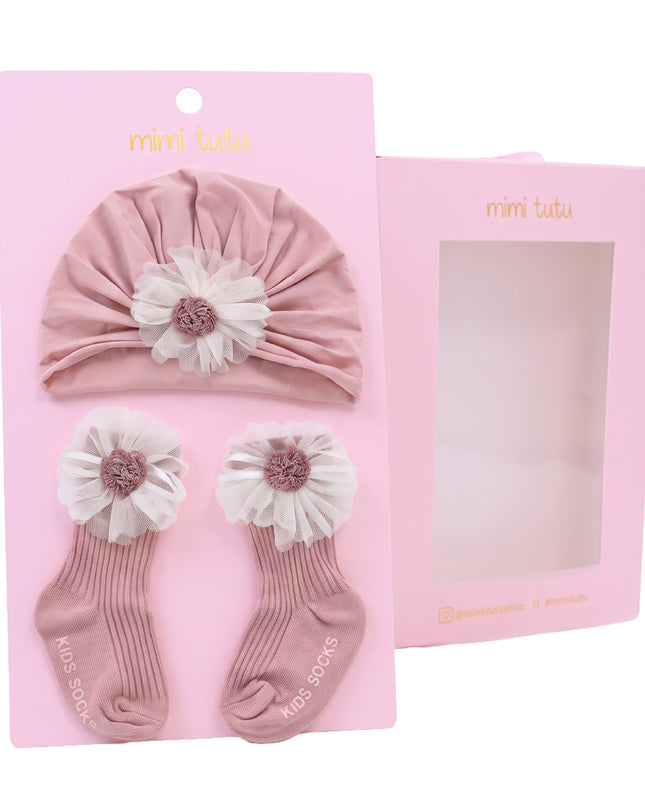 kids atelier mimi tutu Floral Turban Hat & Sock Set