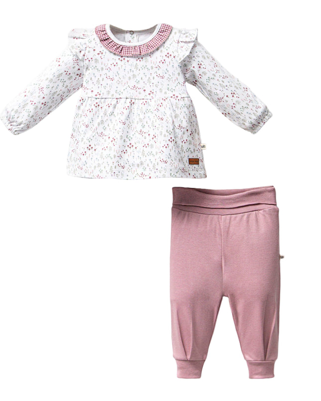 Kids Atelier-Moi Moi-Pink Flower Neckline Ruffle Outfit