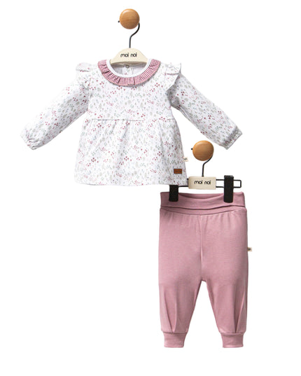 Kids Atelier-Moi Moi-Pink Flower Neckline Ruffle Outfit