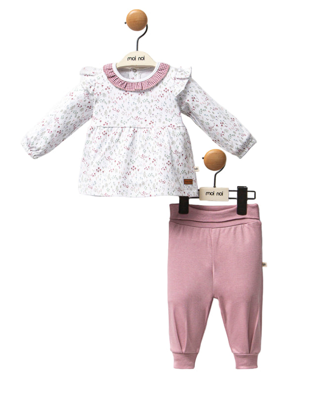 Kids Atelier-Moi Moi-Pink Flower Neckline Ruffle Outfit