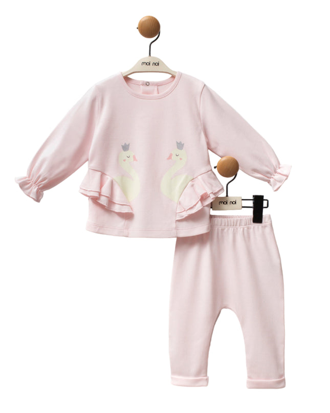 Kids Atelier-Moi Moi-Pink Swan Ruffle Outfit Set