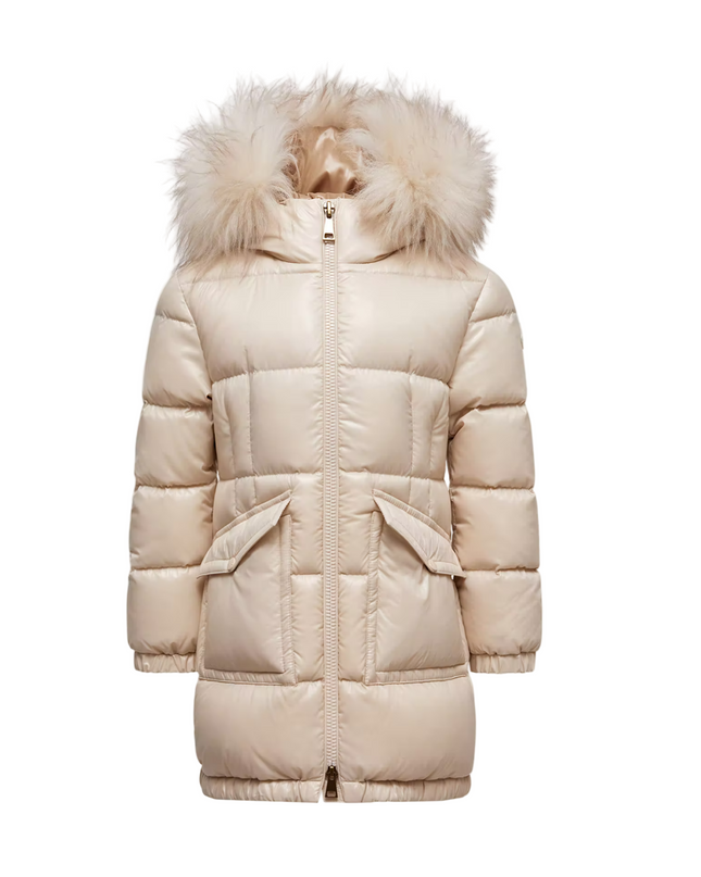 Kids Atelier-Moncler-Champagne Trimmed Hodded Down Jacket