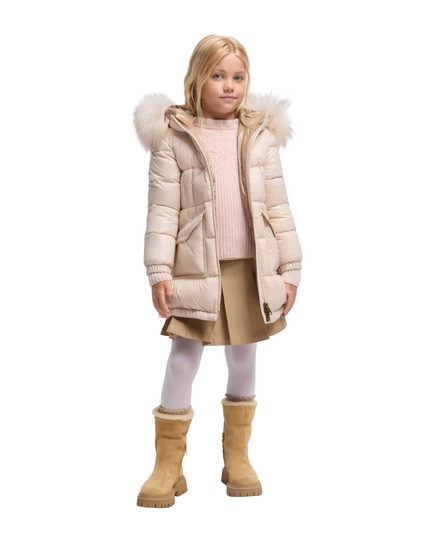 Kids Atelier-Moncler-Champagne Trimmed Hodded Down Jacket