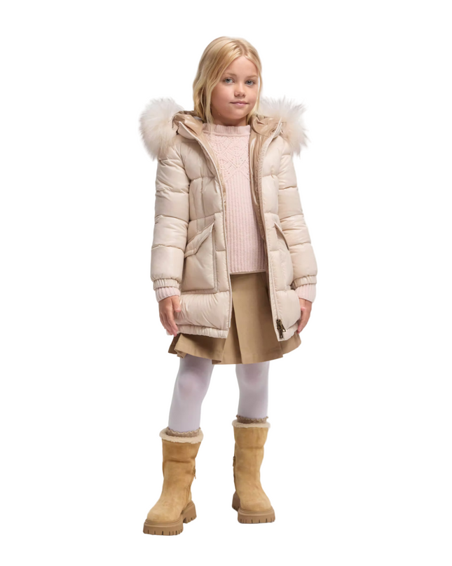 Kids Atelier-Moncler-Champagne Trimmed Hodded Down Jacket