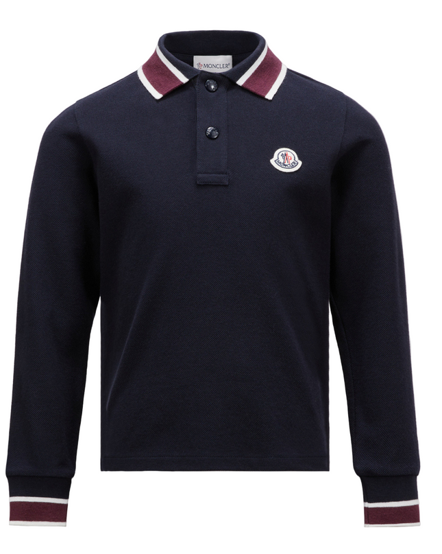 Kids Atelier-Moncler-Navy Long Sleeve Polo Shirt