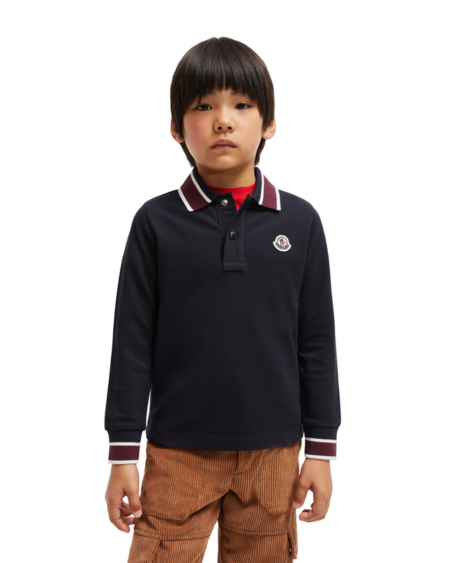 Kids Atelier-Moncler-Navy Long Sleeve Polo Shirt