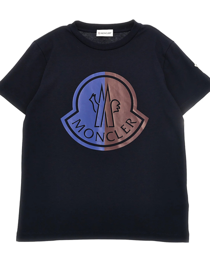 Kids Atelier-Moncler-Navy Logo Print T-Shirt