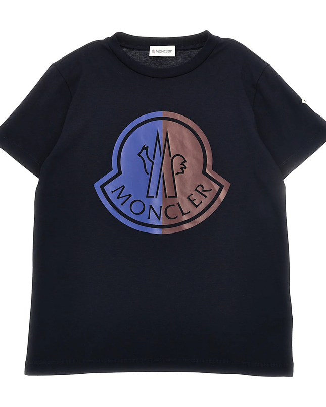 Kids Atelier-Moncler-Navy Logo Print T-Shirt