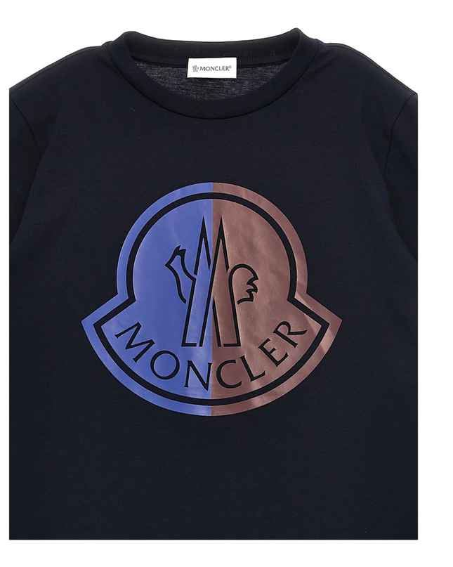 Kids Atelier-Moncler-Navy Logo Print T-Shirt