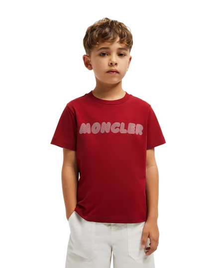 Kids Atelier-Moncler-Dark Red Optical Logo Cotton T-Shirt