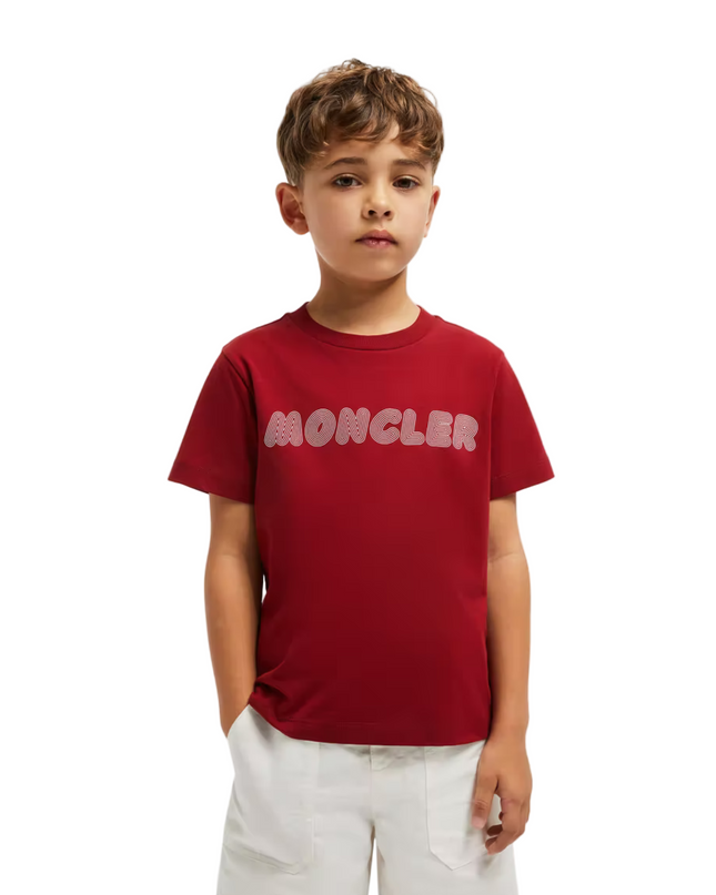 Kids Atelier-Moncler-Dark Red Optical Logo Cotton T-Shirt