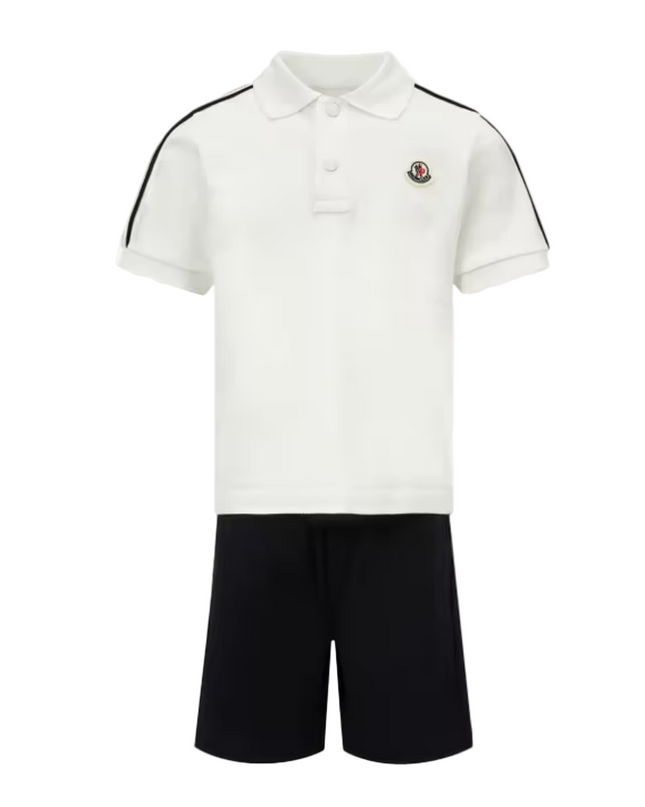 Kids atelier-Moncler-Tricolor-Trimmed Cotton Piquet Set