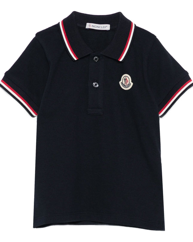 Kids atelier-Moncler-Navy Stretch Cotton Polo Shirt