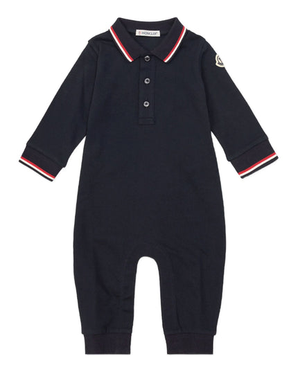 Kids Atelier-Moncler-Tricolour-Trimmed Cotton Piquet Baby Grow