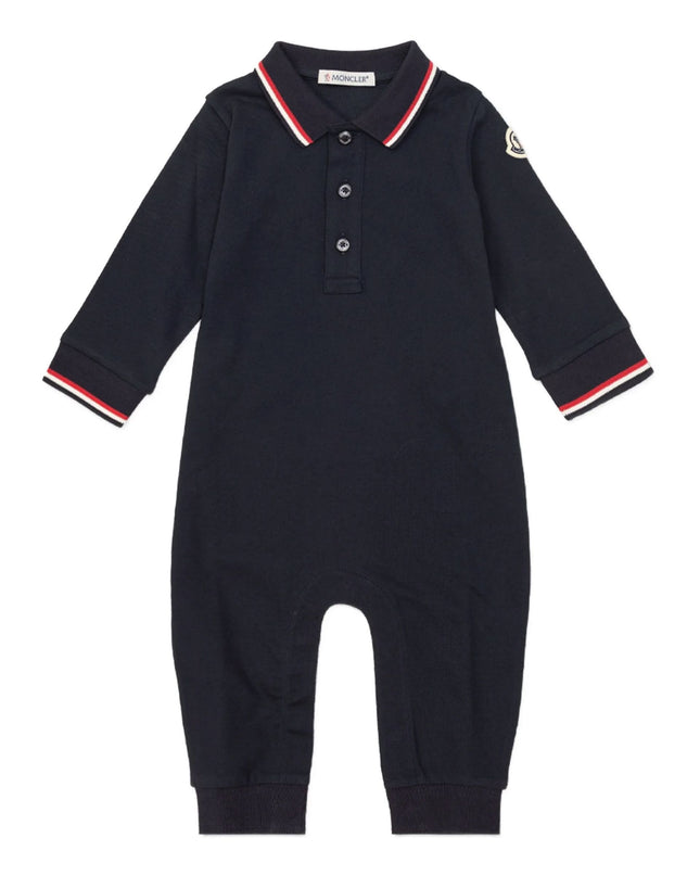 Kids Atelier-Moncler-Tricolour-Trimmed Cotton Piquet Baby Grow