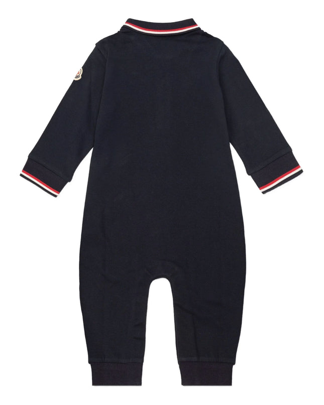 Kids Atelier-Moncler-Tricolour-Trimmed Cotton Piquet Baby Grow
