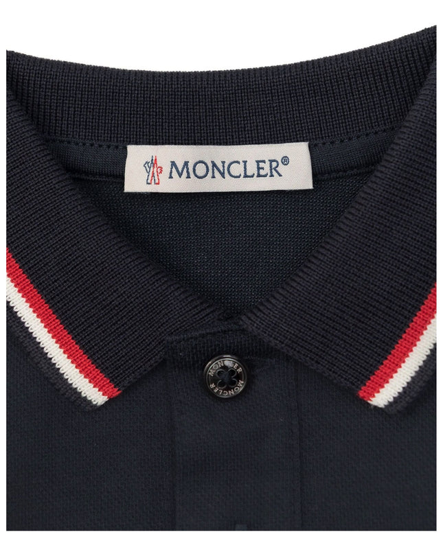 Kids Atelier-Moncler-Tricolour-Trimmed Cotton Piquet Baby Grow
