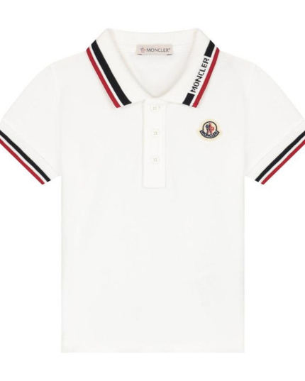 Kids atelier-Moncler-White Short Sleeve Polo Shirt