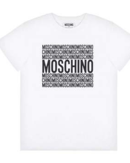 Kids Atelier-Moschino-White Short Sleeve T-Shirt with Logo Print