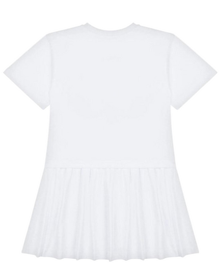 Kids Atelier-Moschino-White Logo Print Short Sleeves Flared Skirt