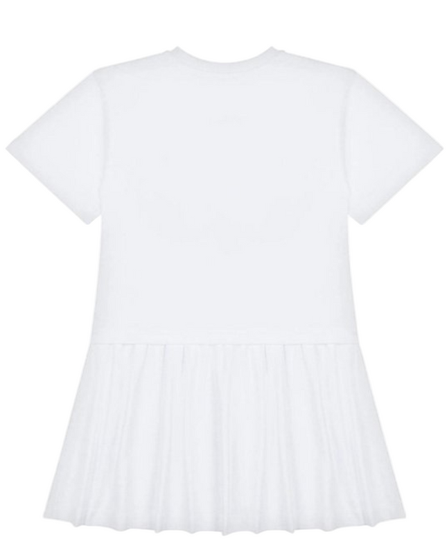 Kids Atelier-Moschino-White Logo Print Short Sleeves Flared Skirt