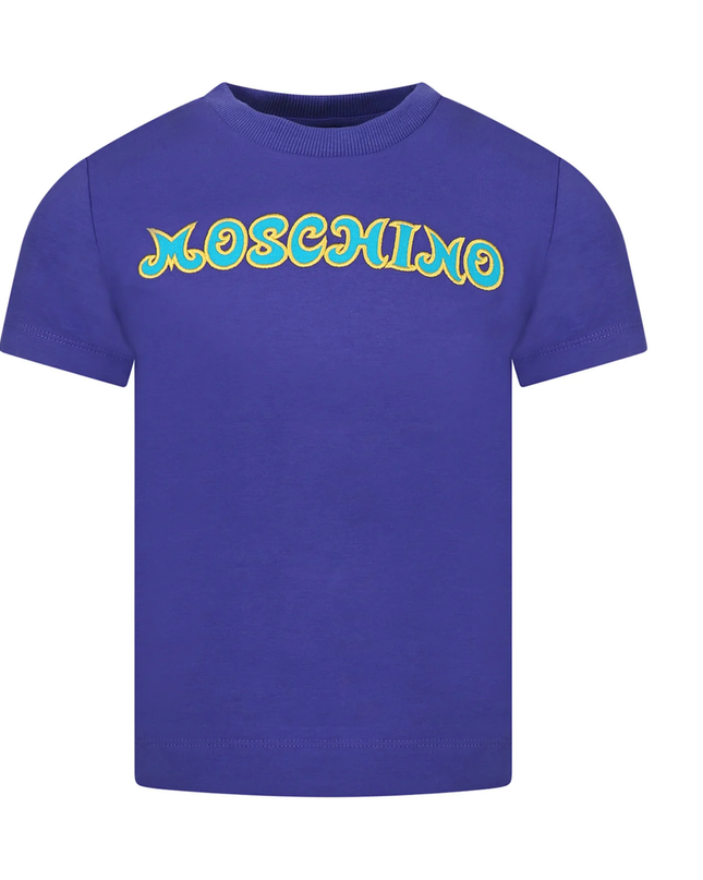 Kids Atelier-Moschino-Blue T-Shirt For Boys With Logo