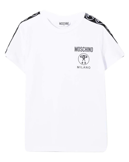 Kids Atelier-Moschino-White Monogram Tape & Logo T-shirt