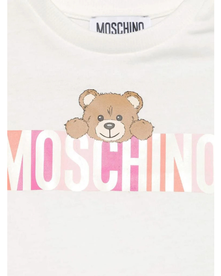 Kids Atelier-Moschino-Baby Girls Bear Logo T-Shirt in Ivory