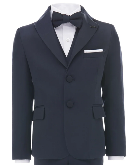 kids atelier moustache Navy Blue Peak Lapel Tuxedo