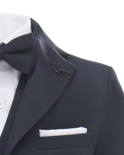 kids atelier moustache Navy Blue Peak Lapel Tuxedo