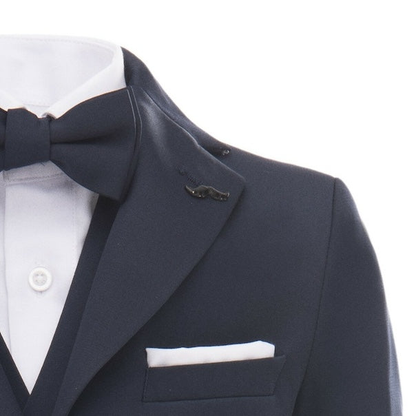 kids atelier moustache Navy Blue Peak Lapel Tuxedo