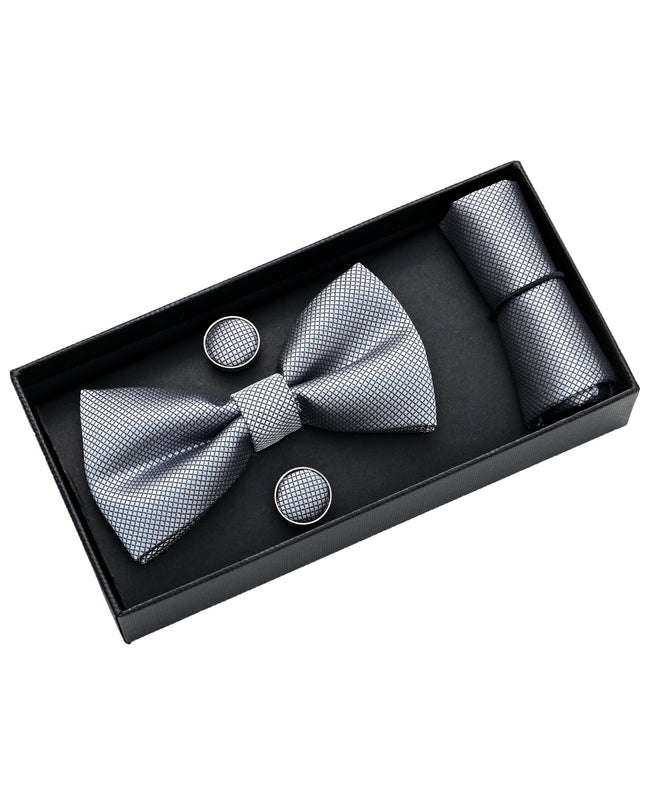 Silver Crosshatch Bowtie set