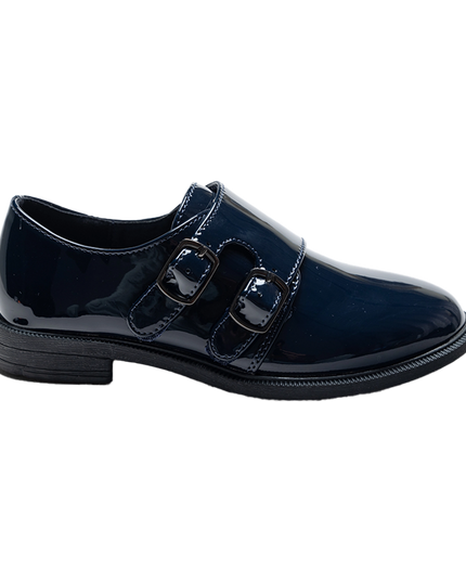 Navy Patent Buckle Loafers