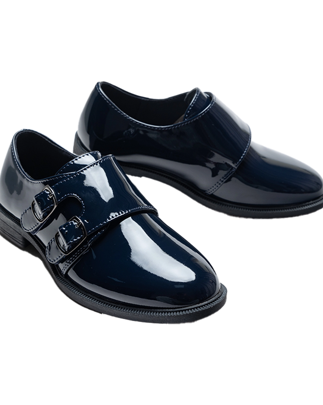 Navy Patent Buckle Loafers