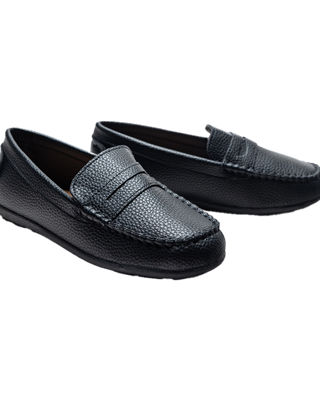 Black Faux Leather Penny Loafers