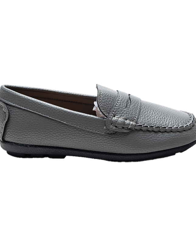 Gray Faux Leather Penny Loafers