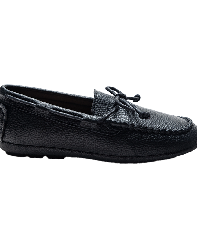 Black Faux Leather Laced Loafers