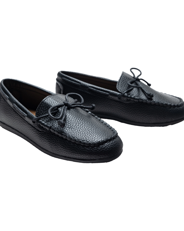 Black Faux Leather Laced Loafers