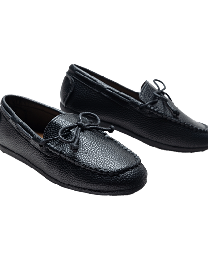 Black Faux Leather Laced Loafers