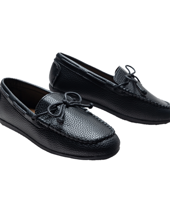 Black Faux Leather Laced Loafers