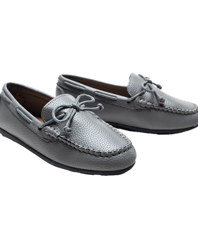 Gray Faux Leather Laced Loafers